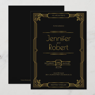 Dourado quadro de casamento Art Deco Convite