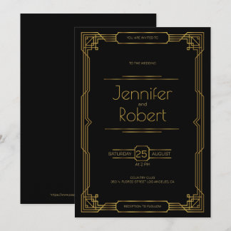 Dourado quadro de casamento Art Deco Convite