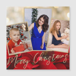 Dourado Red Poinsettia Merry Christmas Magnet Card