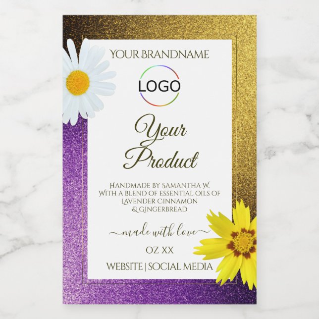 Dourado Roxo Metálico Rótulo de Produto Branco Adi (Rótulo Único)