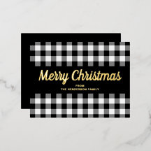 Dourado Script Black White Gingham Feliz Natal