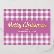Dourado Script Pink Gingham Feliz Natal