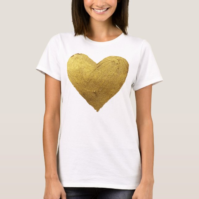 Dourado símbolo cardíaco do amor T-Shirt (Frente)
