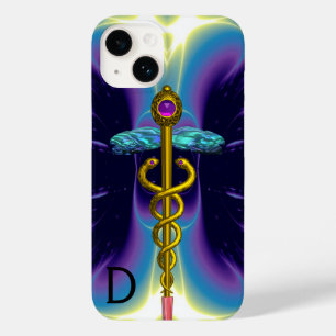 DOURADO SÍMBOLO MÉDICO CADUANO, Monograma Roxo Azu