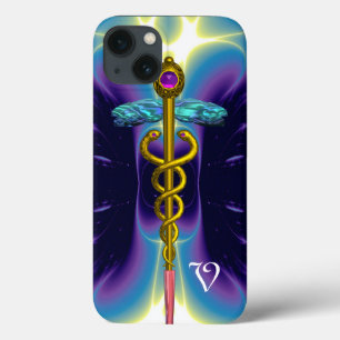 DOURADO SÍMBOLO MÉDICO CADUANO, Monograma Roxo Azu