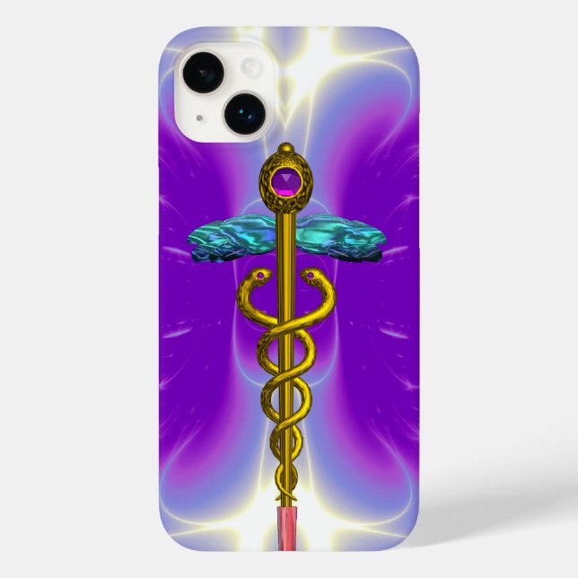 DOURADO SÍMBOLO MÉDICO CADUEUS, Roxo Violeta (Verso)