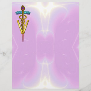 DOURADO SÍMBOLO VETERINÁRIO CADUCEUS, lilás, ro