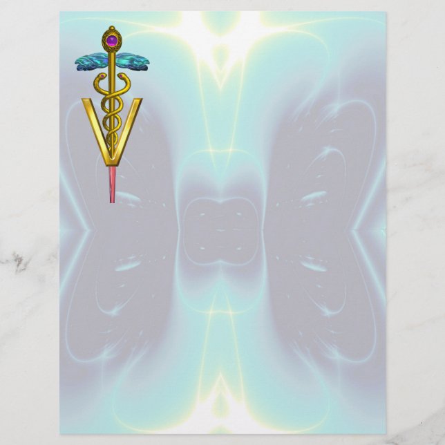 DOURADO SÍMBOLO VETERINÁRIO CADUEUS, Azul Teal (Frente)