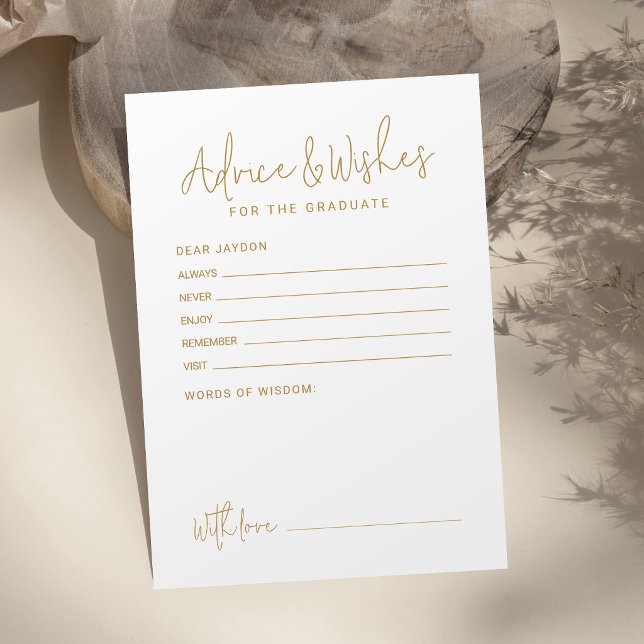 Dourado Simples Moderno Conselho e desejos de grad (Gold Simple Modern Script Graduate advice & wishes Card)