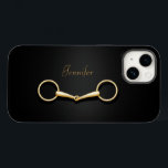 Dourado Snaffle Bit Elegante Equestre Personalizad<br><div class="desc">Esta capa de telefone elegante tem um pedaço de papel de anel solto dourado sob o seu nome.</div>