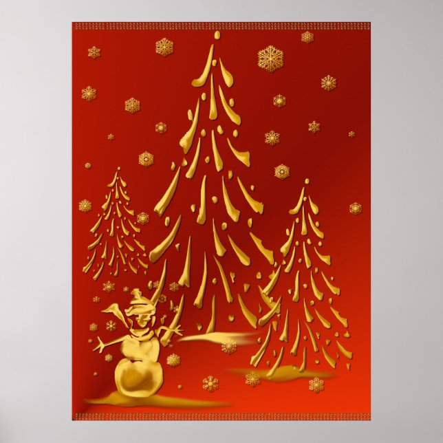 Dourado Snowman e Impressão de Árvore de Natal (Frente)