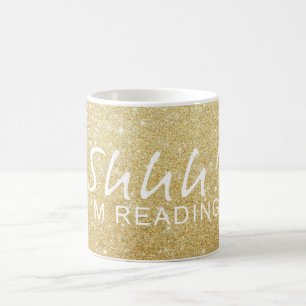 Dourado Sparkle Shhh! Eu estou lendo caneca de caf