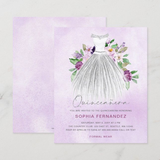 Dourado Sujeito Roxo Quinceañera Convite (Frente/Verso)