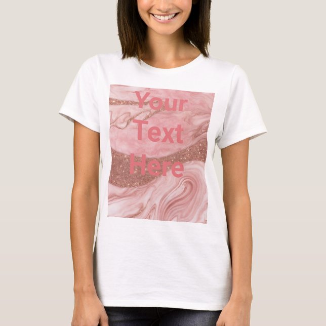 Dourado Texto Personalizado Básico T-Shirt Rosa Ro (Frente)