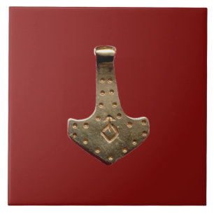 Dourado Thor Hammer - azulejo grande vermelho