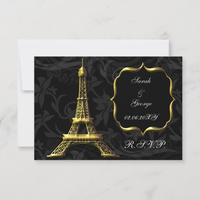 dourado torre Eiffel rsvp padrão francês 3.5 x 5 (Frente)