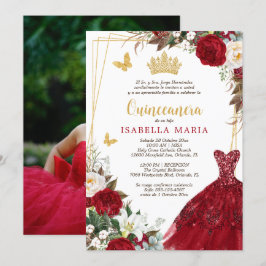 Dourado Vermelho Tiara Quinceañera Convite em Espa