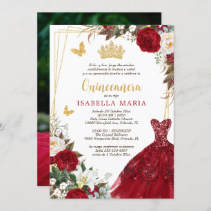 Dourado Vermelho Tiara Quinceañera Convite em Espa