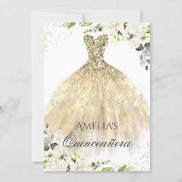 Dourado Vestido Sparkle Floral Quinceanera Convite