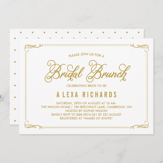 Dourado Whimsical Borders Bridal Brunch Convite (Frente/Verso)