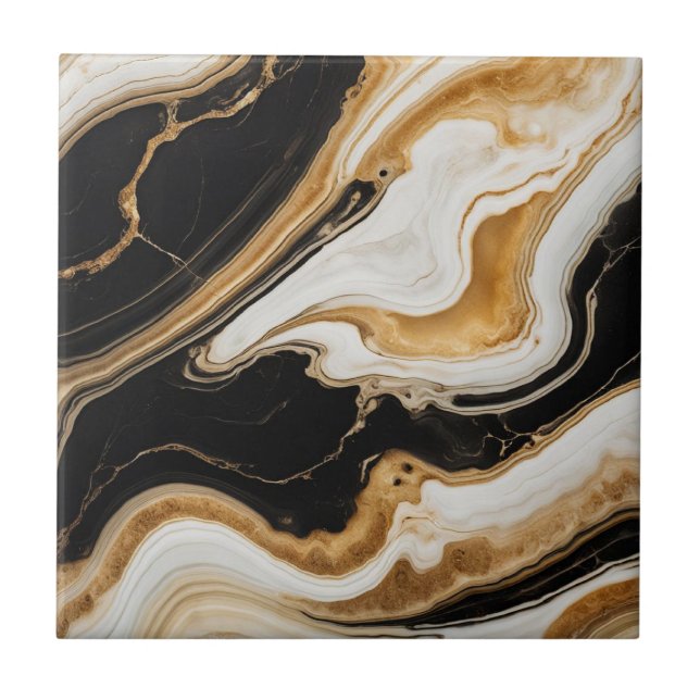 Dourado White Black Marble Stones 3 Azulejo cerâmi (Frente)
