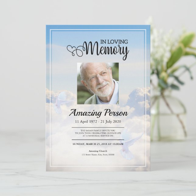 Dove & sky Ordem Funeral de Serviço Convite (Em pé/Frente)