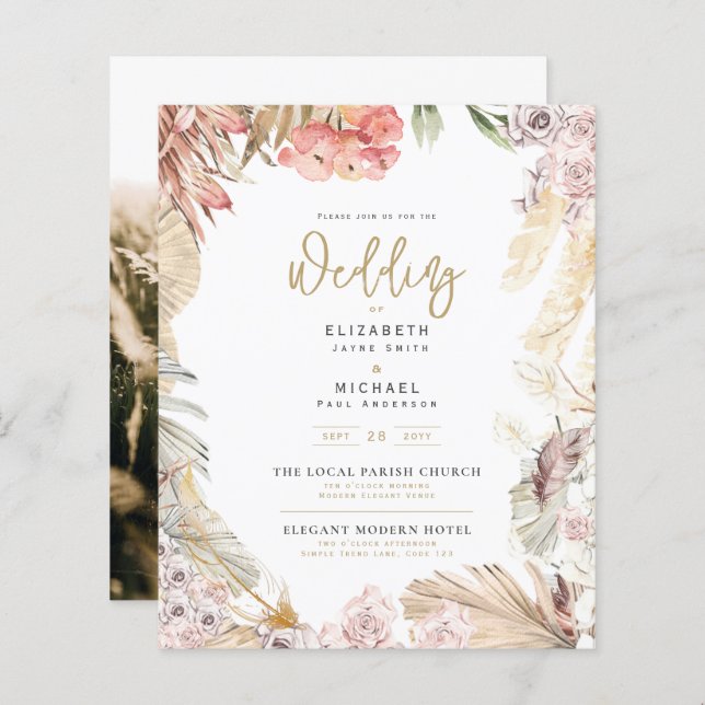 Download digital do Convite de casamento BOHO BOHO (Frente/Verso)