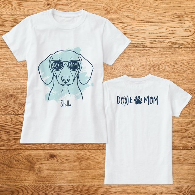 Doxie Mom Ice Blue T-Shirt with Custom Name (Criador carregado)