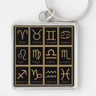 Doze placas Zodiac Douradas - Chaveiro Premium