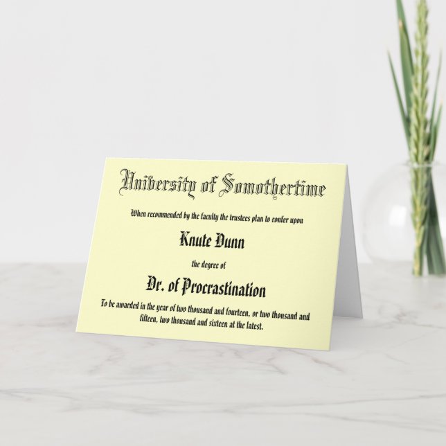 Dr. Procrastination, cartão de saudação tardia (Frente)