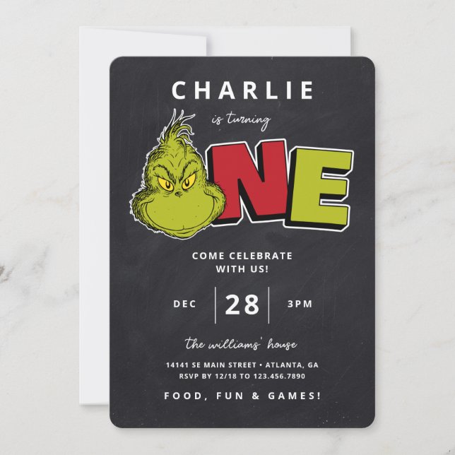Dr. Seuss | Grinch 1º Aniversário - Quadro Negro (Frente)