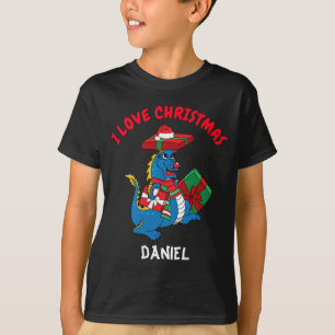 Dragão Azul Bonito Eu Adoro T-Shirt de Natal