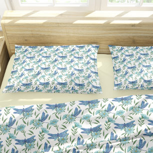 Dragão azul e floral botânico elegante