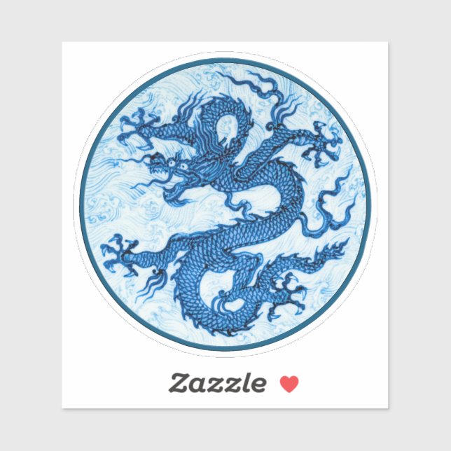 Dragão Chinês, Azul Indigo e Adesivo Branco (Folha)