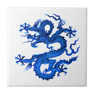 Dragão Chinês, Azulejo de Cerâmica Azul Indigo