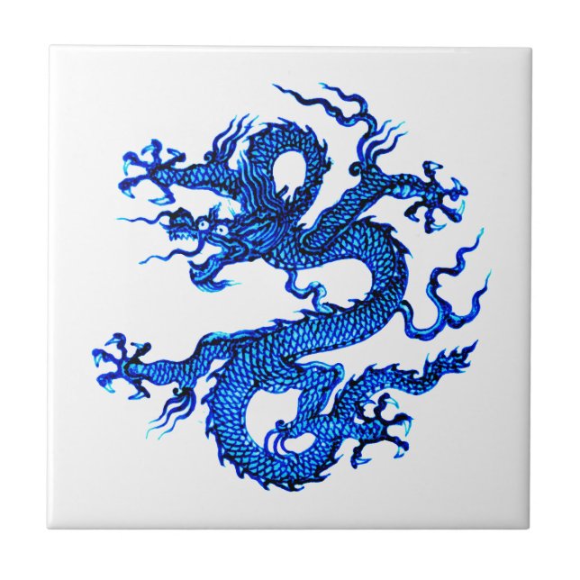 Dragão Chinês, Azulejo de Cerâmica Azul Indigo (Frente)