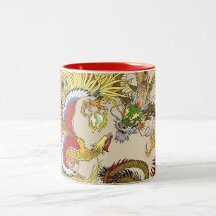 Dragão chinês e caneca de café com duas tonalidade