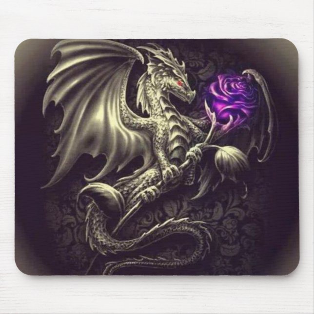 Dragão com rosa Mousepad do roxo (Frente)