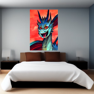 Dragão de anime azul   AI Art Poster