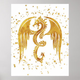 Dragão Dourado no Poster de Estrelas no Fundo Bran