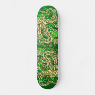 Dragão Dourado Verde Cetim Luxuoso Skateboard