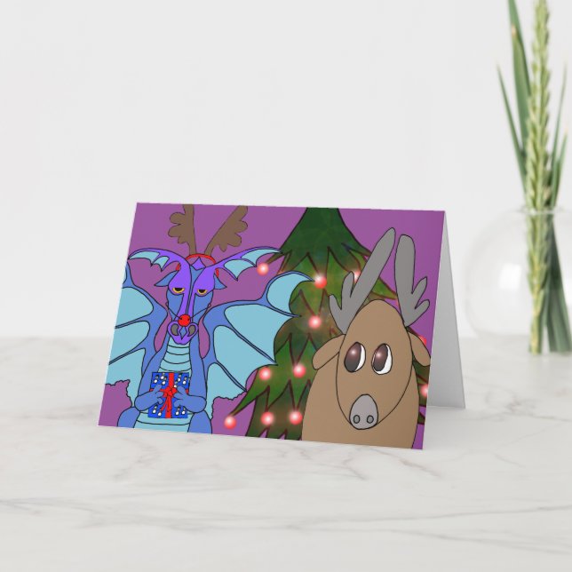 Dragão dramático e o cartão de Natal da rena (Frente)