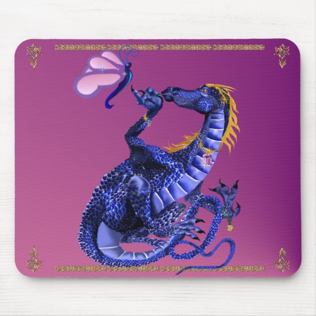 Dragão e borboleta azuis Mousepad (Frente)