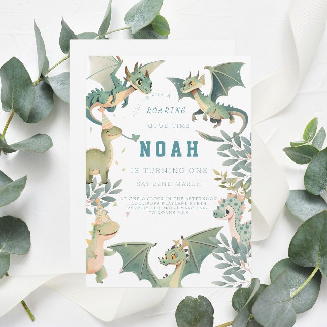 Dragão e Dino Primeiro Convite de Aniversário (Criador carregado)