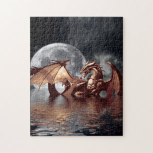 Dragão e Lua Fantasia Quebra-cabeça