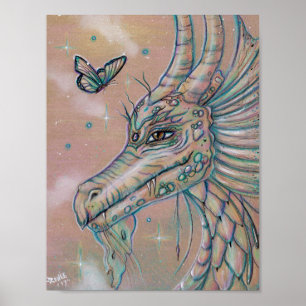 Dragão e poster de arte da fantasia da borboleta p