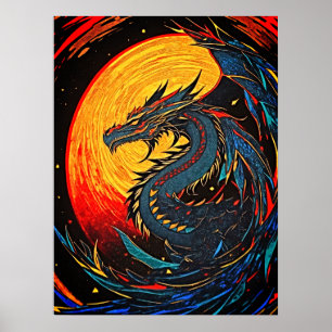 Dragão Mônico Majestoso - Poster de Arte Retroativ
