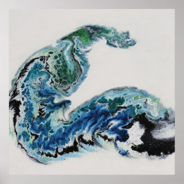 “Dragão nas Ondas – Poster Abstrato de Energia Oce