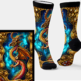 Dragão Ouro Steampunk e Céu Azul em Preto