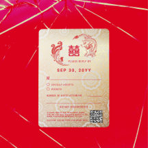 Dragão Phoenix Double Xi Chinês - Cartão RSVP de C